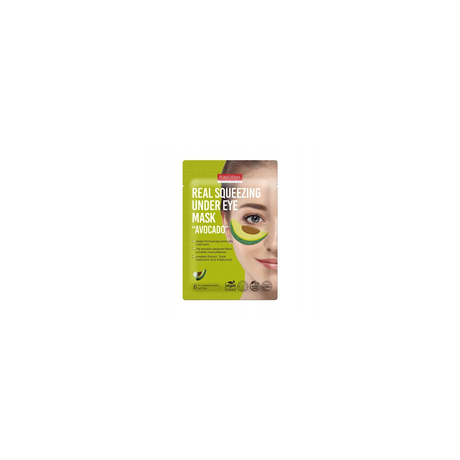 PUREDERM Under Eye Mask wegańskie płatki pod oczy Real Squeezing Avocado 6szt