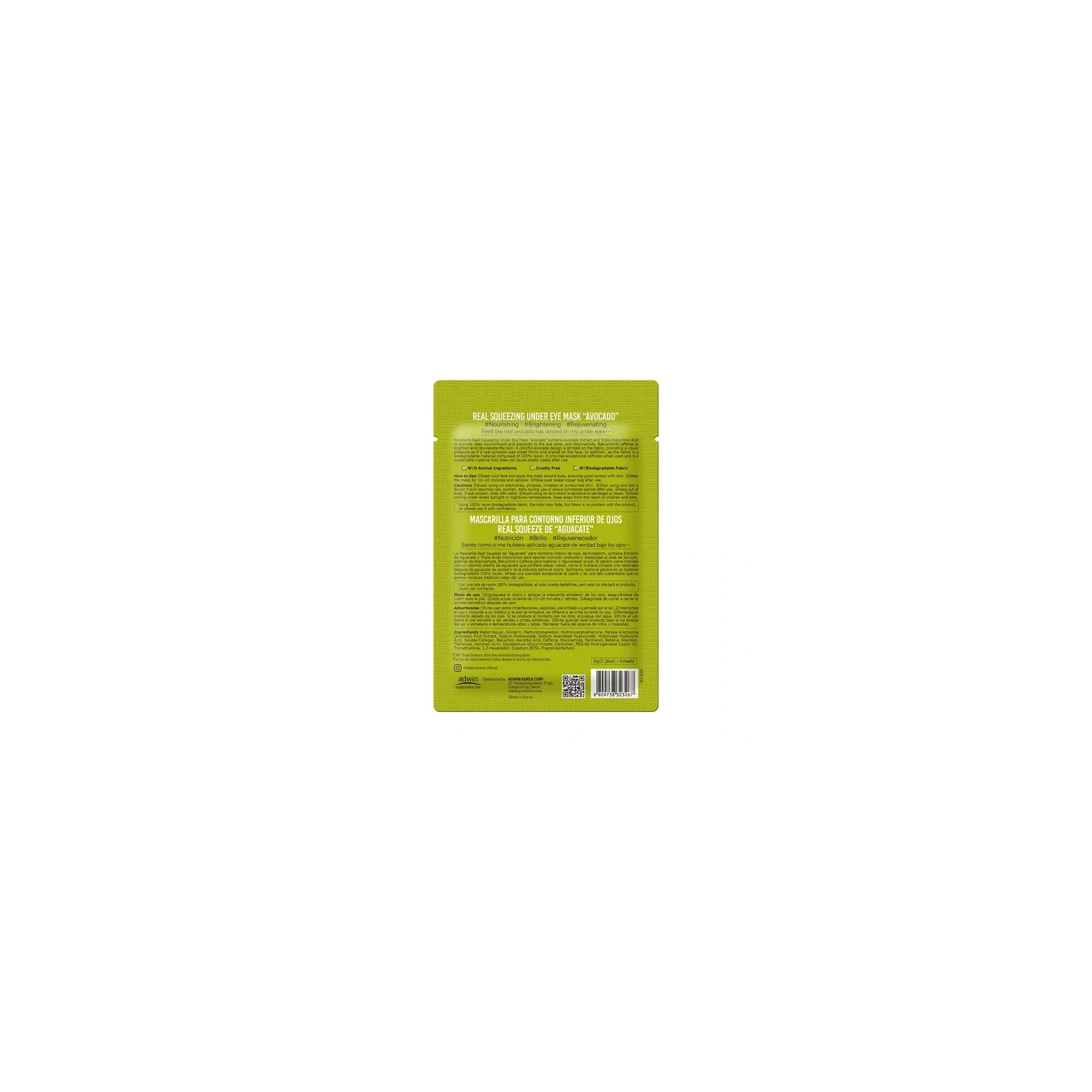 PUREDERM Under Eye Mask wegańskie płatki pod oczy Real Squeezing Avocado 6szt