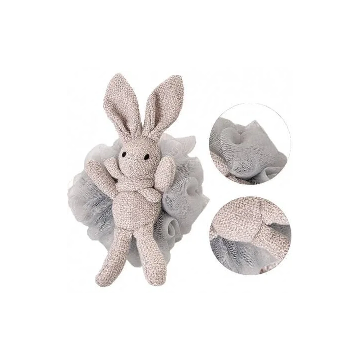 ECARLA myjka gąbka do mycia ciała na mokro Falbanki Bunny Szara 15cm GB10SZ