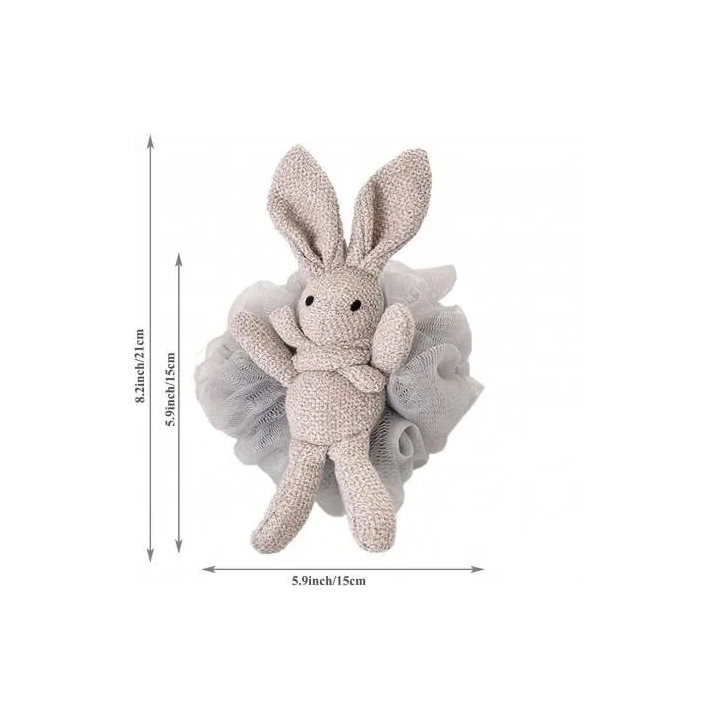 ECARLA myjka gąbka do mycia ciała na mokro Falbanki Bunny Szara 15cm GB10SZ