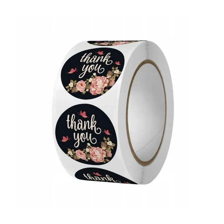 ECARLA naklejki na taśmie Thank You 25mm Czarne NNK13 500szt
