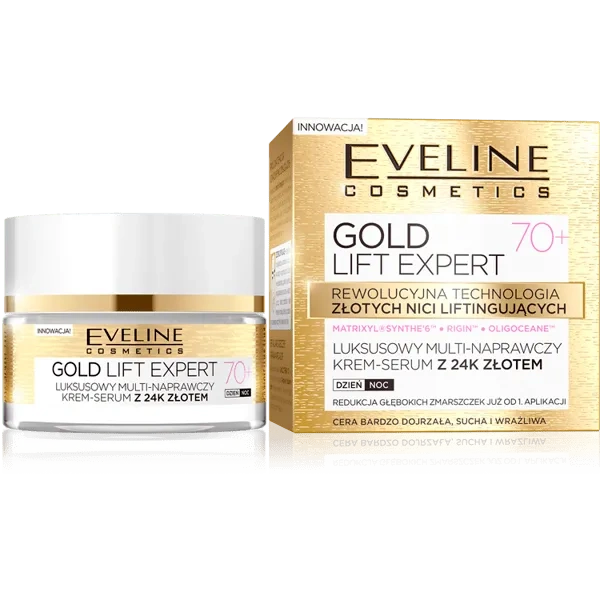 EVELINE Gold Lift Expert 70+ luksusowy multi-naprawczy krem-serum z 24K złotem 50ml