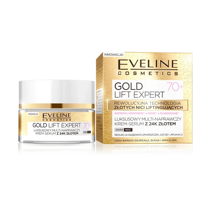 EVELINE Gold Lift Expert 70+ luksusowy multi-naprawczy krem-serum z 24K złotem 50ml