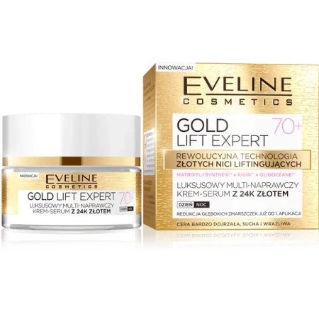 EVELINE Gold Lift Expert 70+ luksusowy multi-naprawczy krem-serum z 24K złotem 50ml