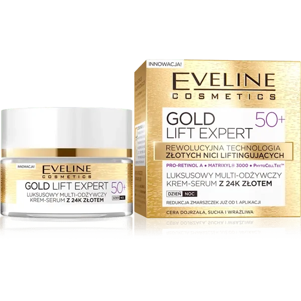 EVELINE Gold Lift Expert 50+ luksusowy multi-odżywczy krem-serum z 24K złotem 50ml