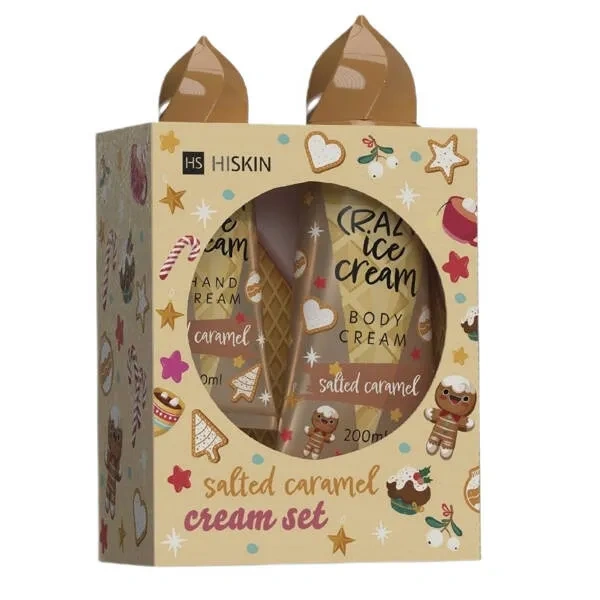 HISKIN Crazy Ice Cream zestaw do ciała [balsam 200ml + krem do rąk 50ml] SŁONY KARMEL