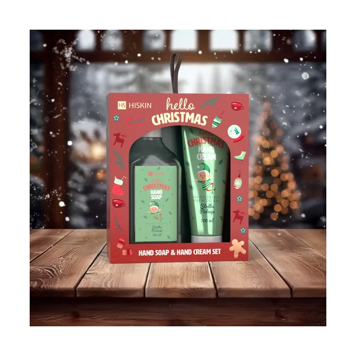 HISKIN Hello Christmas zestaw [mydło 200ml + krem do rąk 60ml] SŁODKA PISTACJA