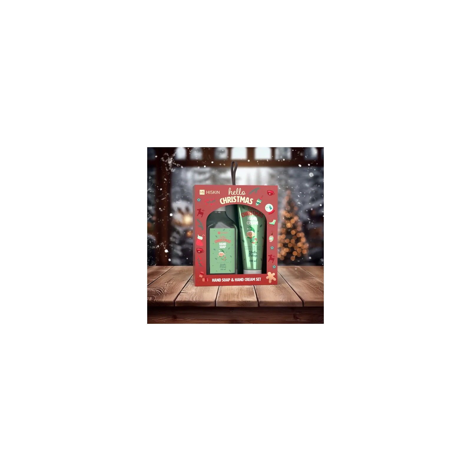 HISKIN Hello Christmas zestaw [mydło 200ml + krem do rąk 60ml] SŁODKA PISTACJA