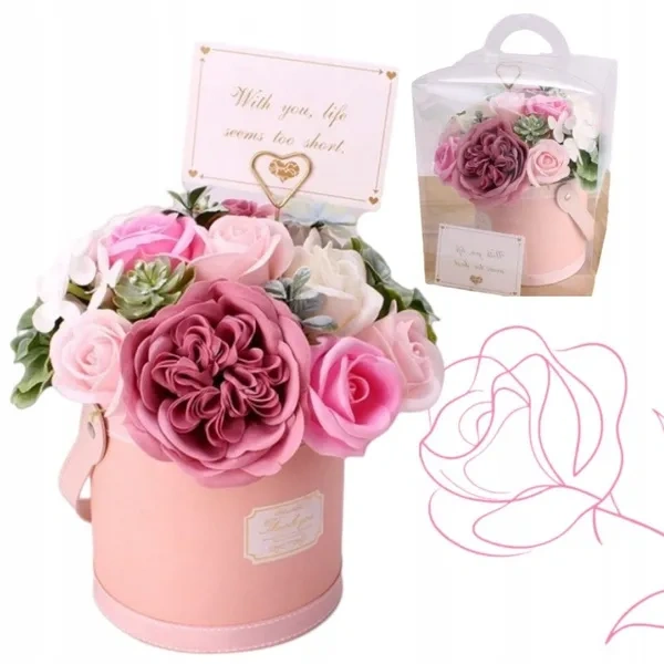ECARLA Flower Box bukiet zapachowych kwiatów mydlanych Odcienie różru BUK10R
