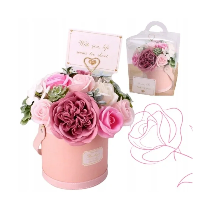 ECARLA Flower Box bukiet zapachowych kwiatów mydlanych Odcienie różru BUK10R