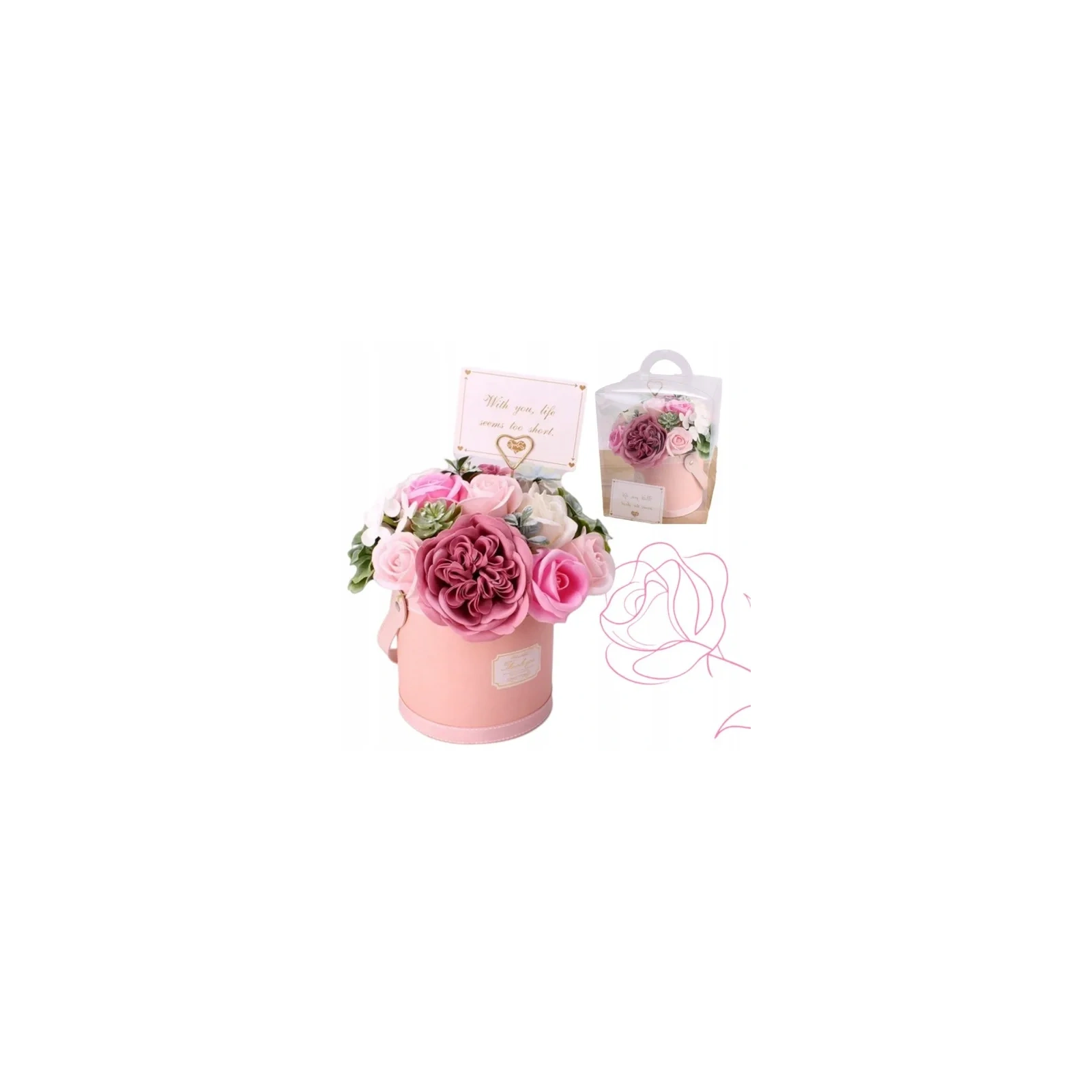 ECARLA Flower Box bukiet zapachowych kwiatów mydlanych Odcienie różru BUK10R