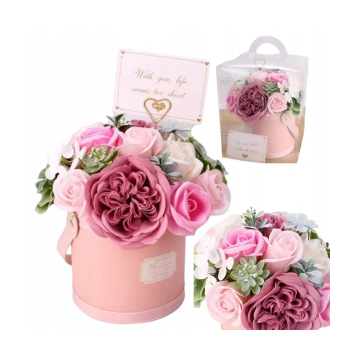 ECARLA Flower Box bukiet zapachowych kwiatów mydlanych Odcienie różru BUK10R