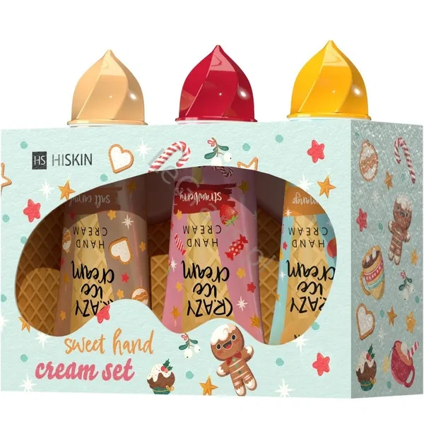 HISKIN Crazy Ice Cream zestaw kremów do rąk Truskawka, Słony Karmel, Mango 3x60ml