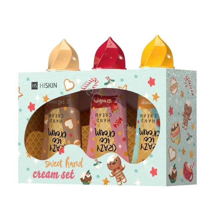 HISKIN Crazy Ice Cream zestaw kremów do rąk Truskawka, Słony Karmel, Mango 3x60ml