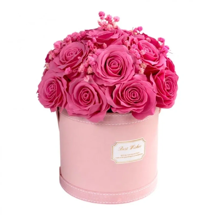 ECARLA Flower Box bukiet mydlanych kwiatów różowe RÓŻE 21szt BUK29