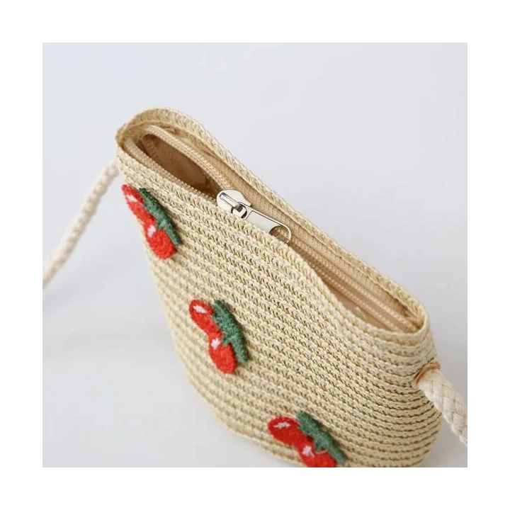 ECARLA kapelusik i torebka słomkowa, dziecięca Boho Wisienki 52cm CZ44
