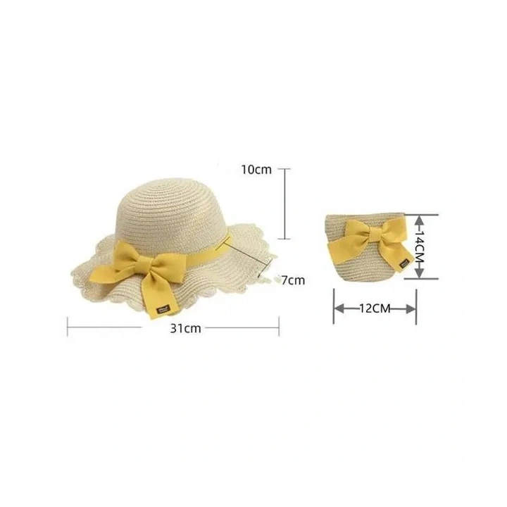 ECARLA kapelusik i torebka słomkowa, dziecięca BOHO słoneczny 52cm CZ45 