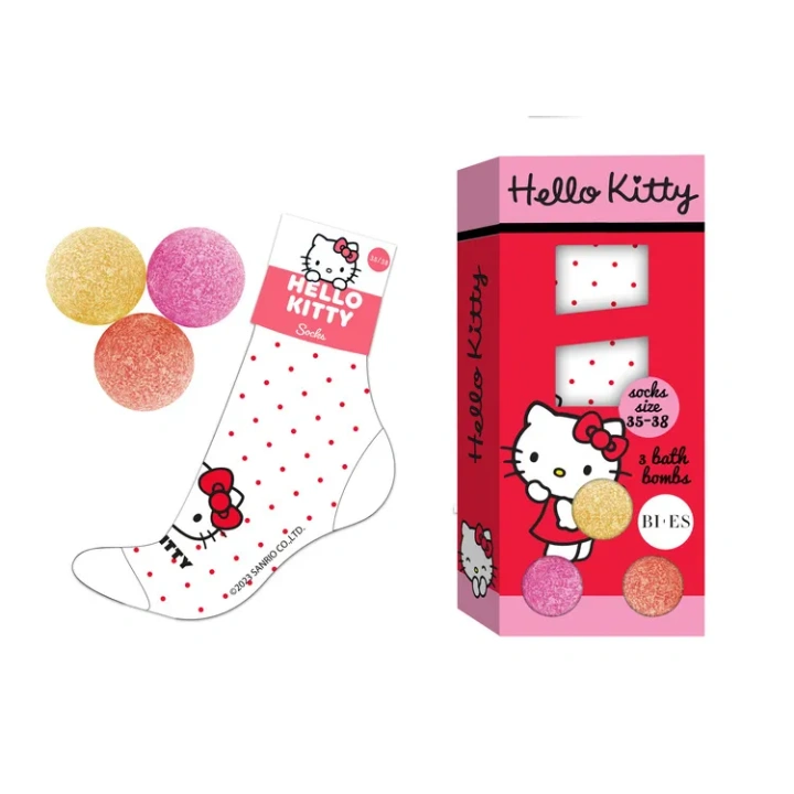BIES Hello Kitty zestaw kąpielowy kule 3x50g ze skarpetkami 