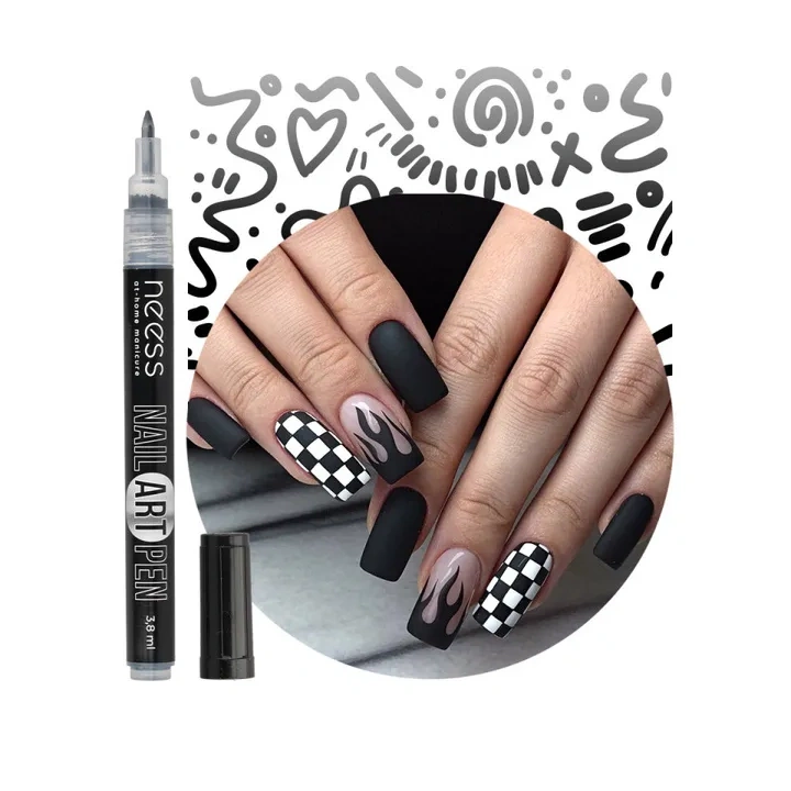 NESS Nail Art Pen pisak do zdobienia paznokci Czarny 2451 3,8ml