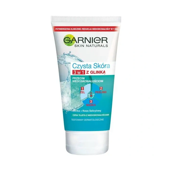 GARNIER Czysta Skóra 3w1 żel myjący peeling maseczka 150ml 