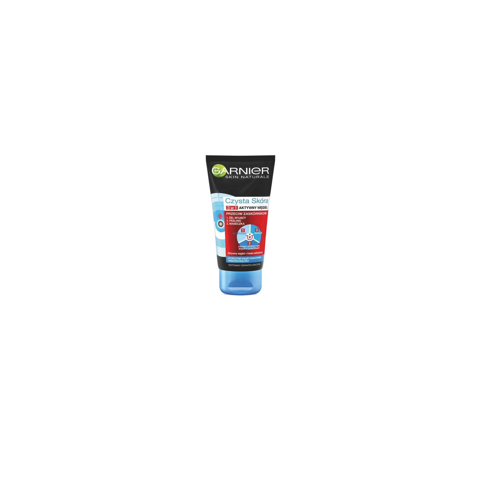 GARNIER Czysta Skóra Aktywny Węgiel 3w1 żel myjący peeling maseczka 150ml