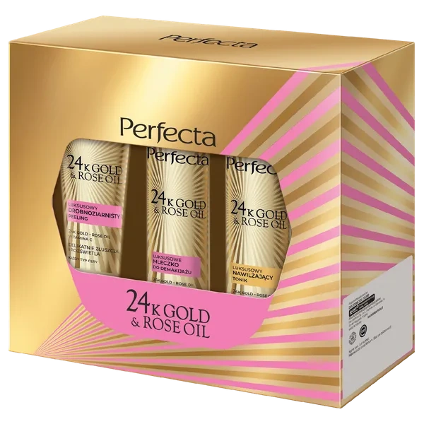 DAX Perfecta 24k Gold & Rose Oil zestaw do twarzy (peeling + mleczko + tonik) 