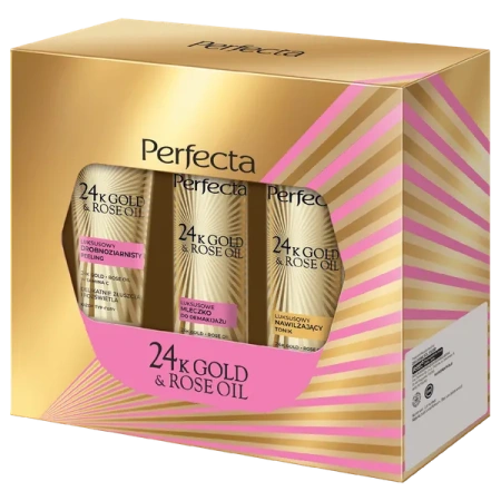 DAX Perfecta 24k Gold & Rose Oil zestaw do twarzy (peeling + mleczko + tonik) 