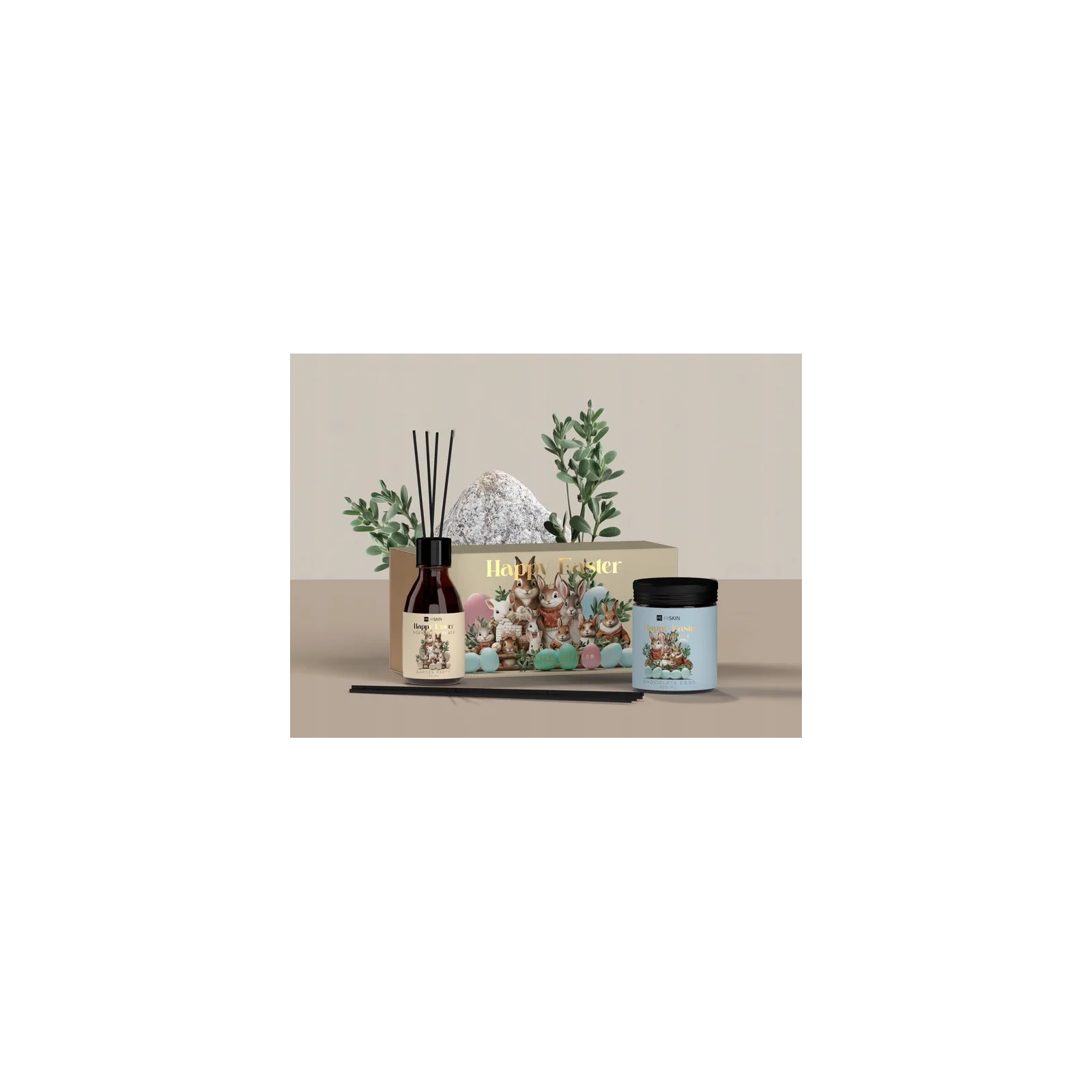 HISKIN Home Happy Easter zestaw zapachowy [świeca Chocolate Eggs 200ml + dyfuzor Garden Party 80ml]