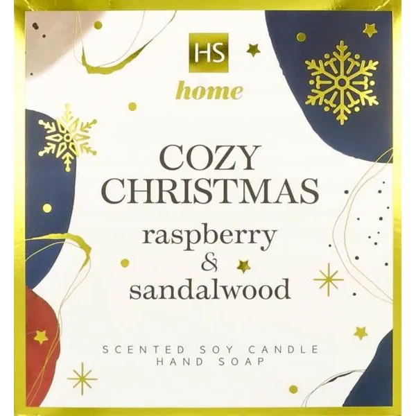 HISKIN Home Cozy Christmas zestaw zapachowy (świeca sojowa + mydło do ciała Malina i Drzewo Sandałowe)