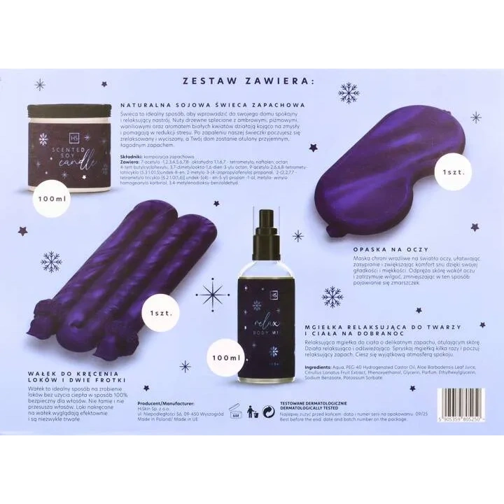 HISKIN Na Dobrą Noc zestaw relaksacyjny (świeca, mgiełka, wałek, okulary)