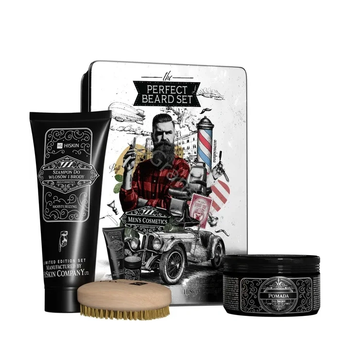 HISKIN Perfect Beard Set zestaw [SZCZOTKA do brody + pomada 100ml + szampon 200ml]
