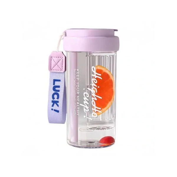 ECARLA bidon na wodę z koszyczkiem i słomką 600ml Luck! Fioletowy BD32FIO 