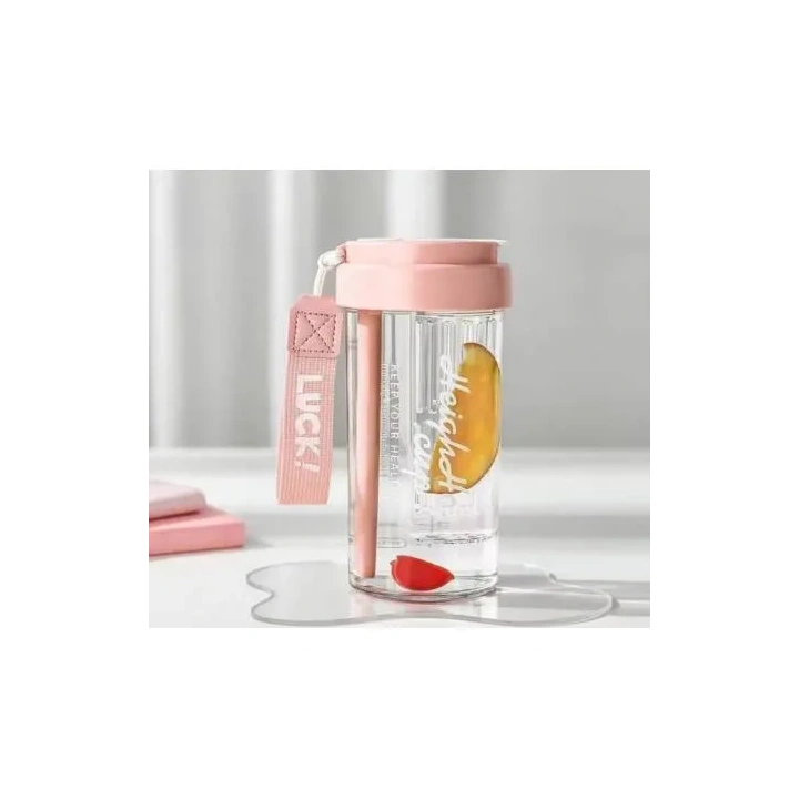 ECARLA bidon na wodę z koszyczkiem i słomką 600ml Luck! Różowy BD32R 