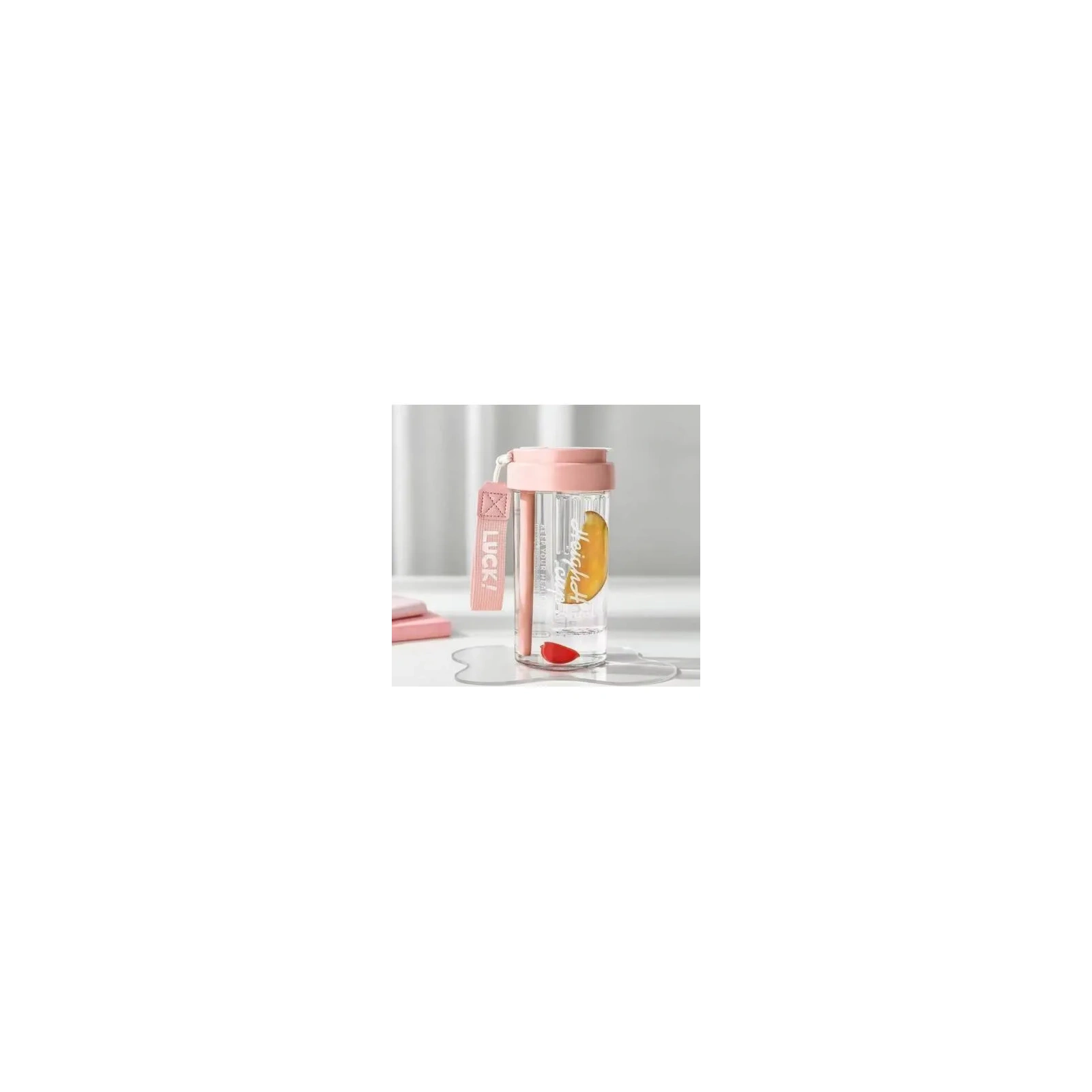 ECARLA bidon na wodę z koszyczkiem i słomką 600ml Luck! Różowy BD32R 