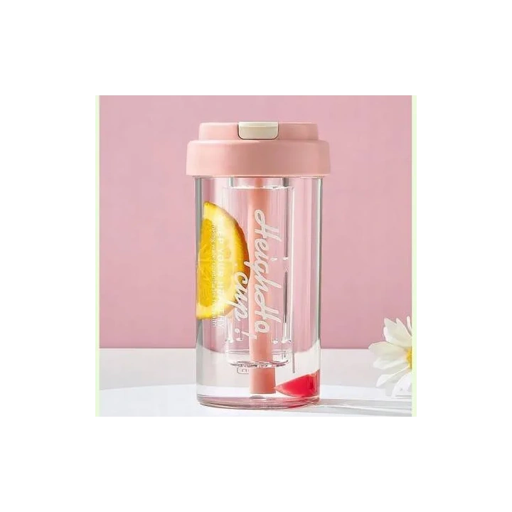 ECARLA bidon na wodę z koszyczkiem i słomką 600ml Luck! Różowy BD32R 