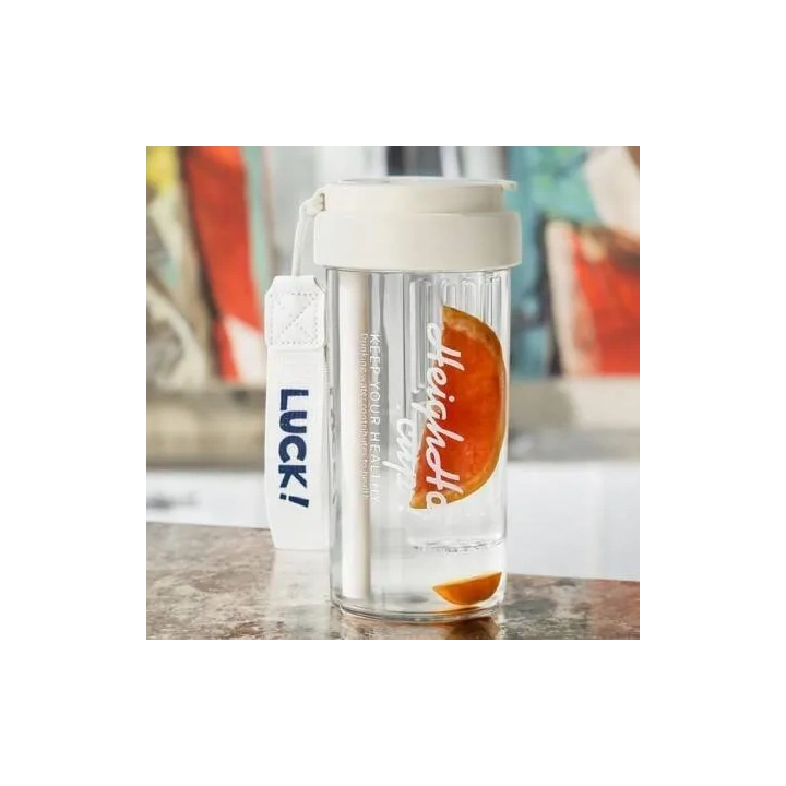 ECARLA bidon na wodę z koszyczkiem i słomką 600ml Luck! Beżowy BD32B 
