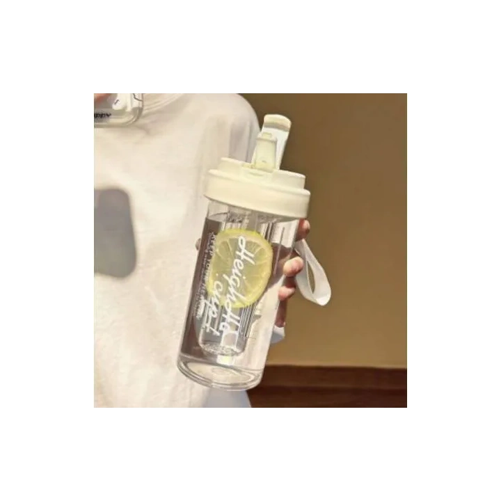 ECARLA bidon na wodę z koszyczkiem i słomką 600ml Luck! Beżowy BD32B 