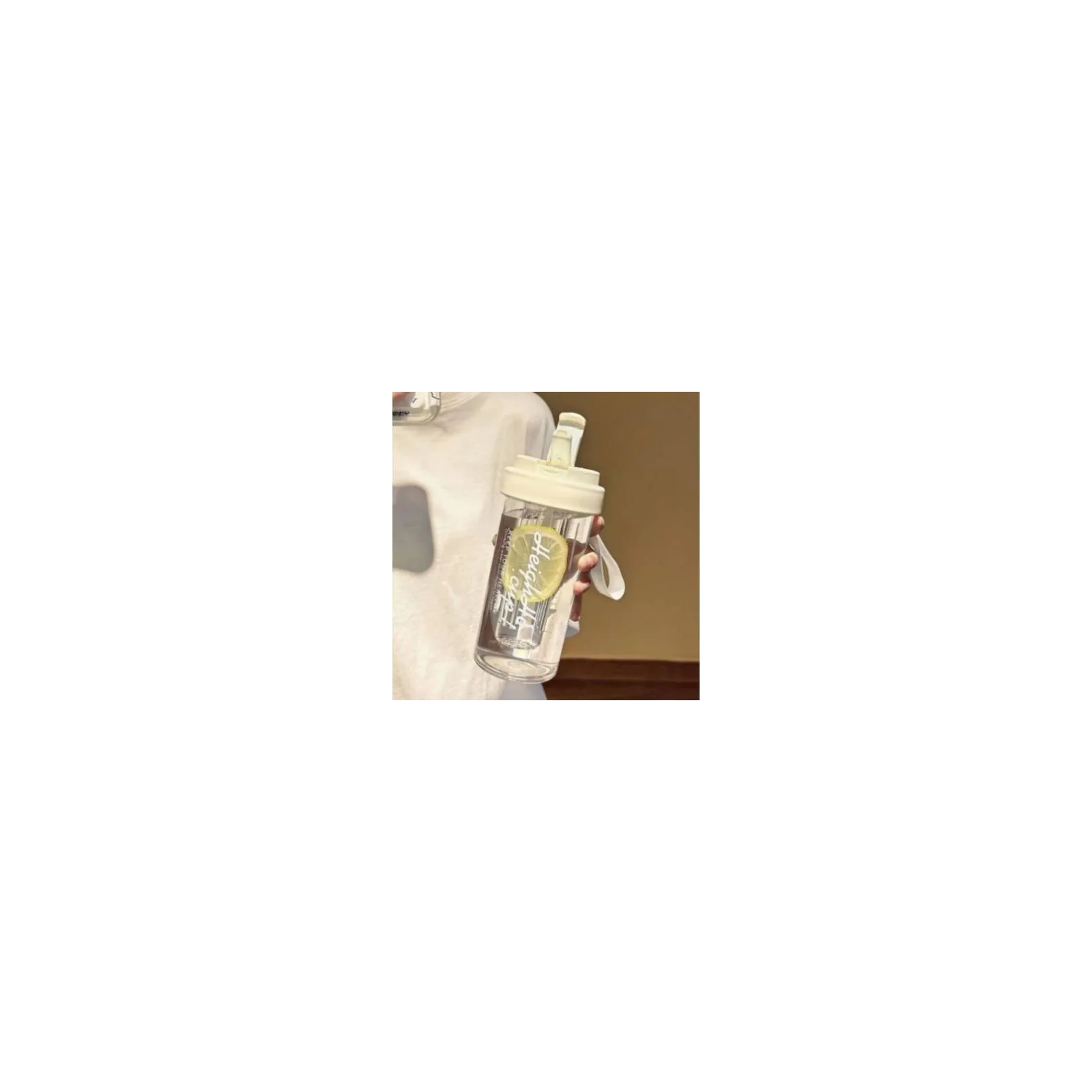 ECARLA bidon na wodę z koszyczkiem i słomką 600ml Luck! Beżowy BD32B 