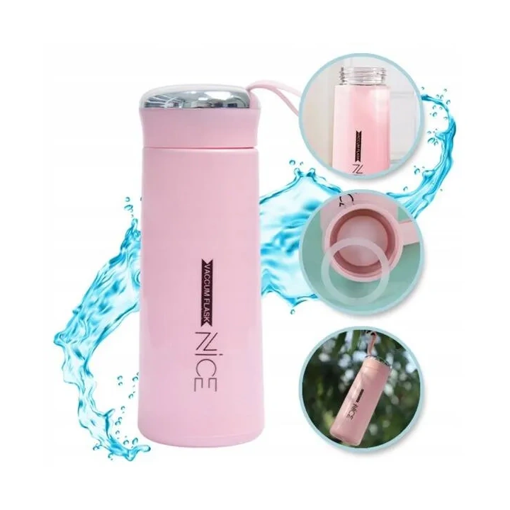 ECARLA bidon z uchwytem, koszyczkiem i rurką 400ml Nice Różowy BD12R 