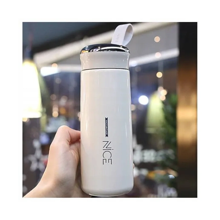 ECARLA bidon z uchwytem, koszyczkiem i rurką 400ml Nice Beżowy BD12ZO 