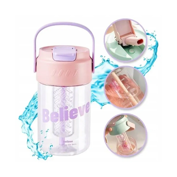 ECARLA butelka na wodę z koszyczkiem i słomką 600ml Believe BD21 