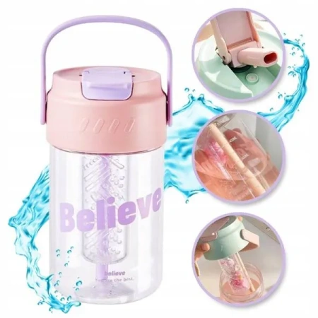 ECARLA butelka na wodę z koszyczkiem i słomką 600ml Believe BD21 