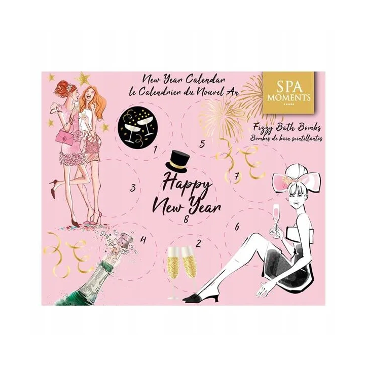 ESTETICA Spa Moments zestaw kule musujące do kąpieli kalendarz sylwestrowy pink prosecco 8szt 