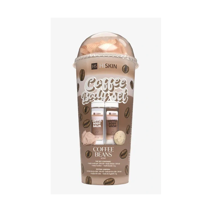 HISKIN Body Set Coffee zestaw kąpielowy [balsam +żel +kulka +myjka] Coffee Beans