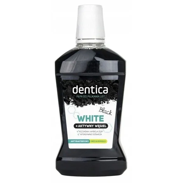 TOŁPA Dentica płyn do płukania jamy ustnej bez alkoholu antybakteryjny White + Aktywny Węgiel 500ml