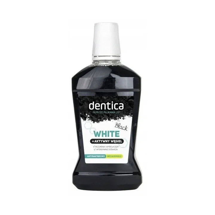 TOŁPA Dentica płyn do płukania jamy ustnej bez alkoholu antybakteryjny White + Aktywny Węgiel 500ml
