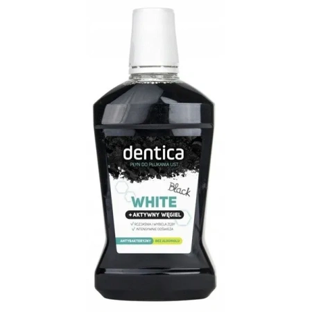 TOŁPA Dentica płyn do płukania jamy ustnej bez alkoholu antybakteryjny White + Aktywny Węgiel 500ml