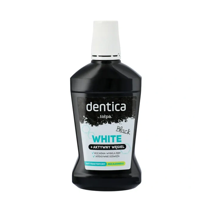 TOŁPA Dentica płyn do płukania jamy ustnej bez alkoholu antybakteryjny White + Aktywny Węgiel 500ml
