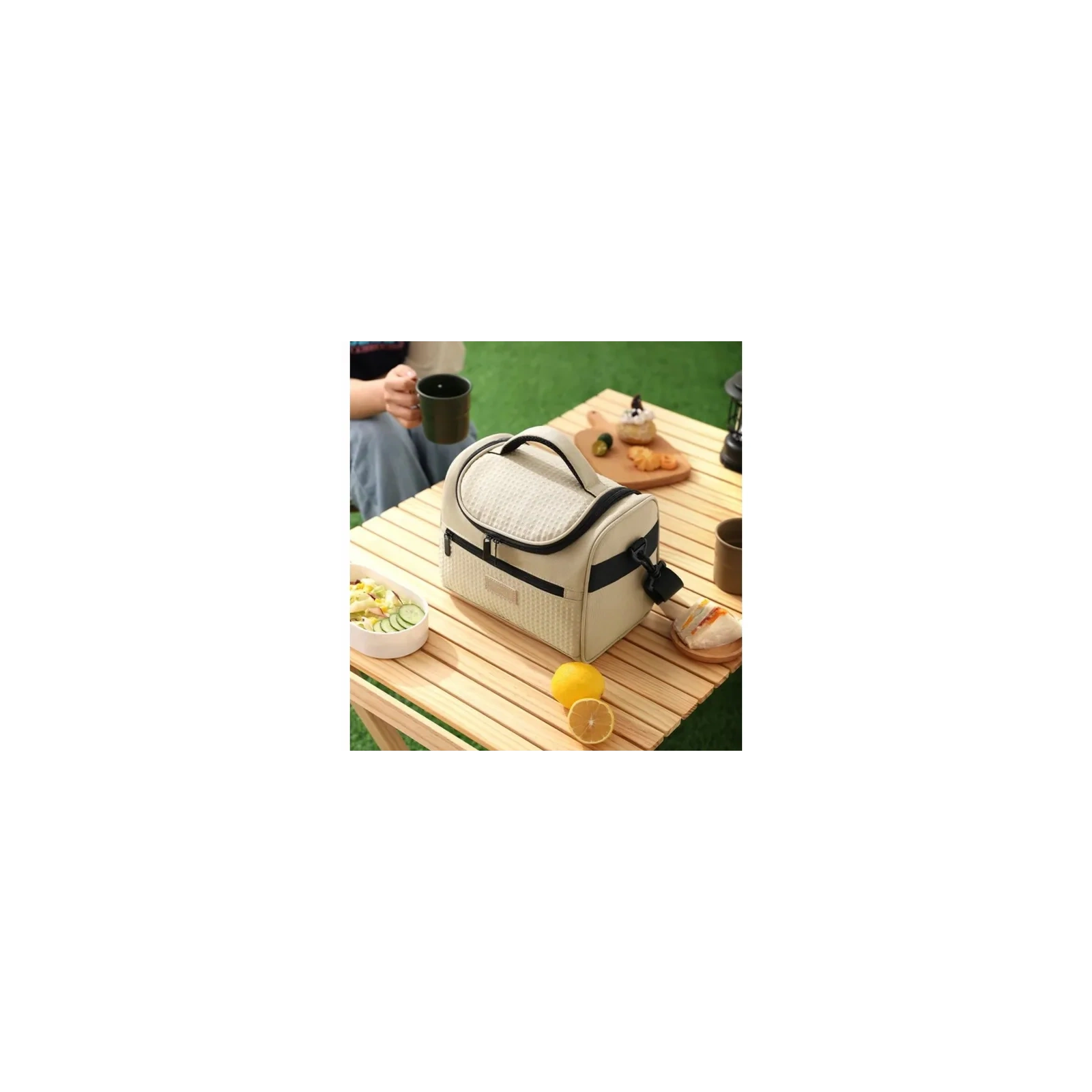 ECARLA torba termiczna piknikowa Lunch Box 25x20,5x16,5cm Beż KP05K