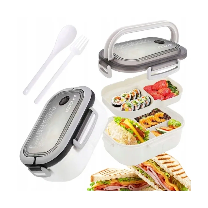 ECARLA Lunch Box śniadaniówka ze sztućcami 21x14,5x8cm Biały PJM44B